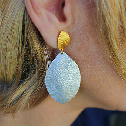 Gold and silver plated leaf earrings