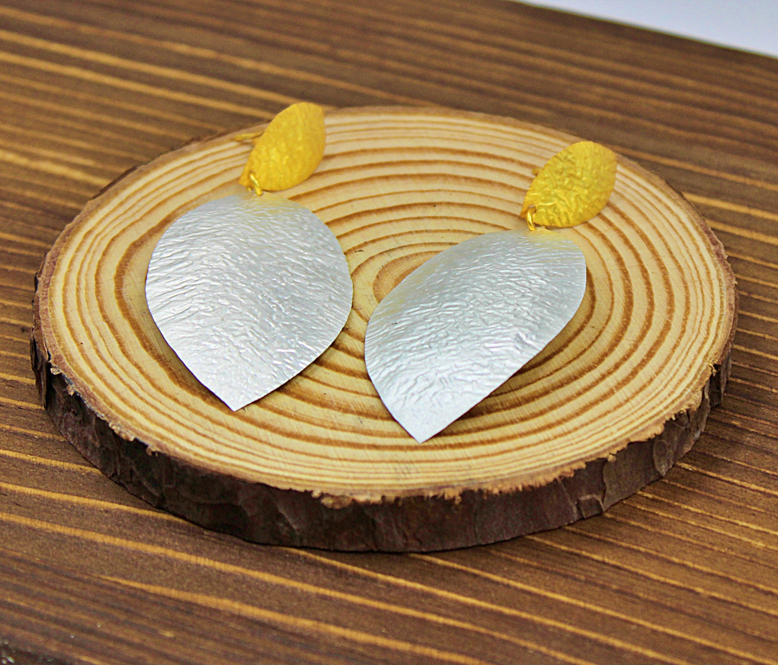 Gold and silver plated leaf earrings